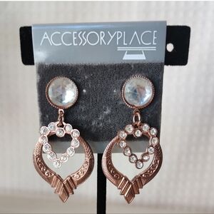 💰Accessory Place Bronze Tone with Clear Rhinestones Drop Earrings